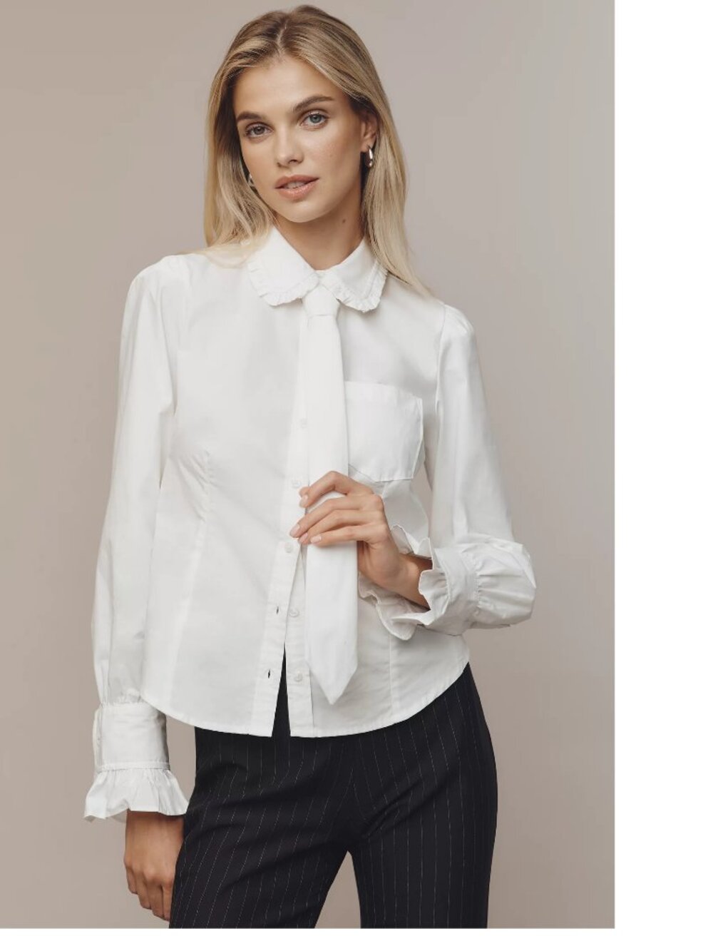 Anthropologie Maeve Necktie Oxford Buttondown cotton Shirt size S white new